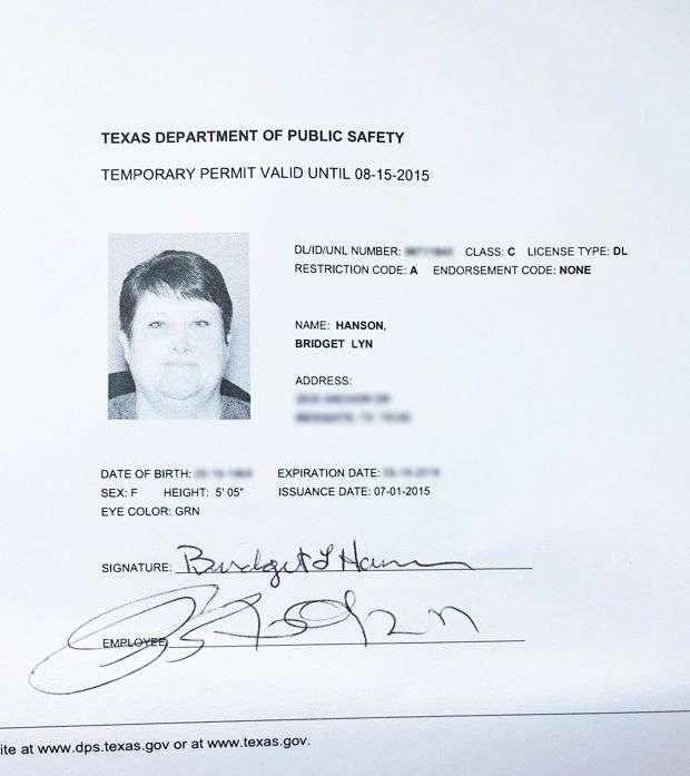 Temporary texas paper id template